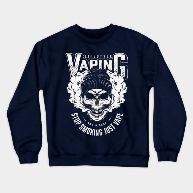 Vape skull, Vape life, skeleton vaping, Cloud life, Cloud chase, I love Vape, Black and White Crewneck Sweatshirt by Sparkling Art